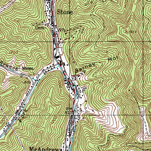Topographic Map of Barney Hollow, KY