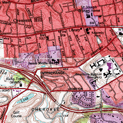 Topographic Map of Barret Junior High School, KY