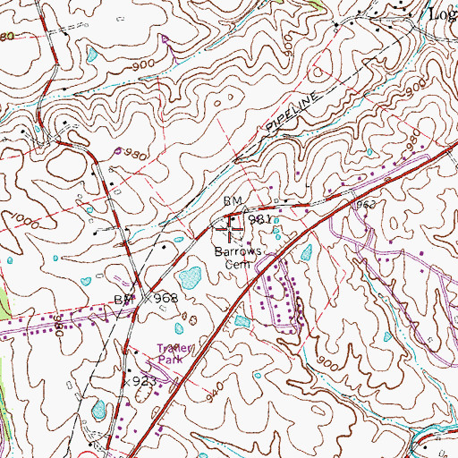 Topographic Map of Barrows Cemetery, KY