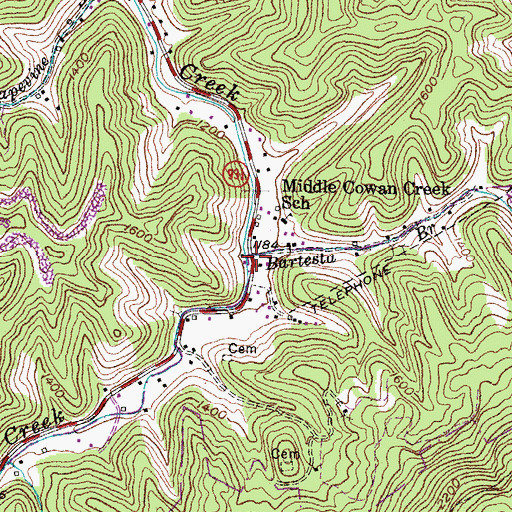 Topographic Map of Bartesta Branch, KY