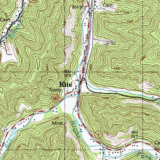 Topographic Map of Bates Branch, KY