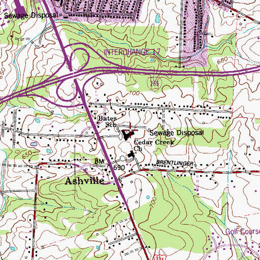 Topographic Map of Bates School, KY