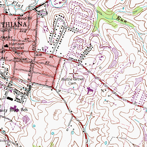 Topographic Map of Battle Grove Cemetery, KY