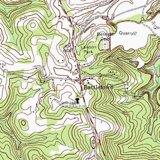 Topographic Map of Battletown, KY