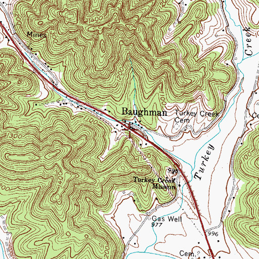 Topographic Map of Baughman, KY