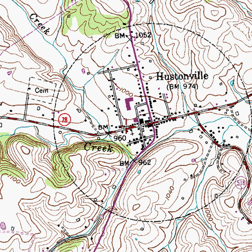 Topographic Map of Baughman Creek, KY