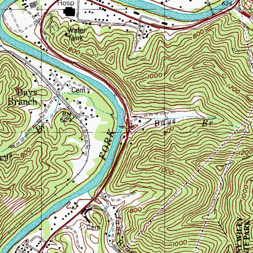 Topographic Map of Bays Branch, KY