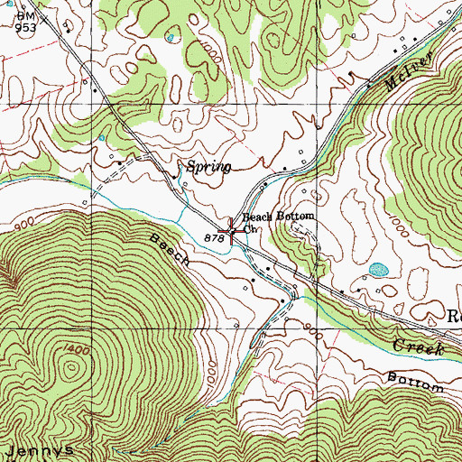 Topographic Map of Beach Bottom Church, KY