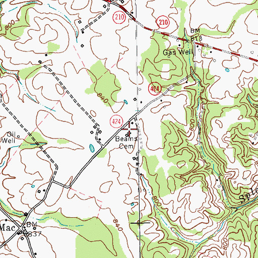 Topographic Map of Beams Cemetery, KY