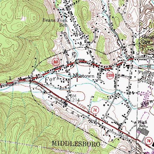 Topographic Map of Beans Fork, KY