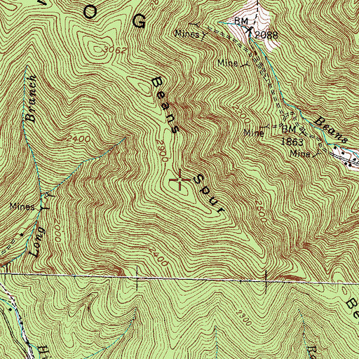 Topographic Map of Beans Spur, KY