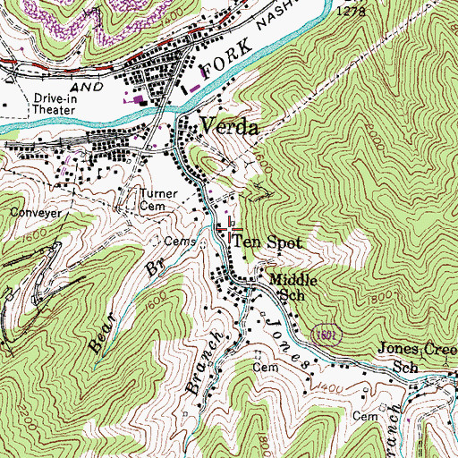 Topographic Map of Bear Branch, KY