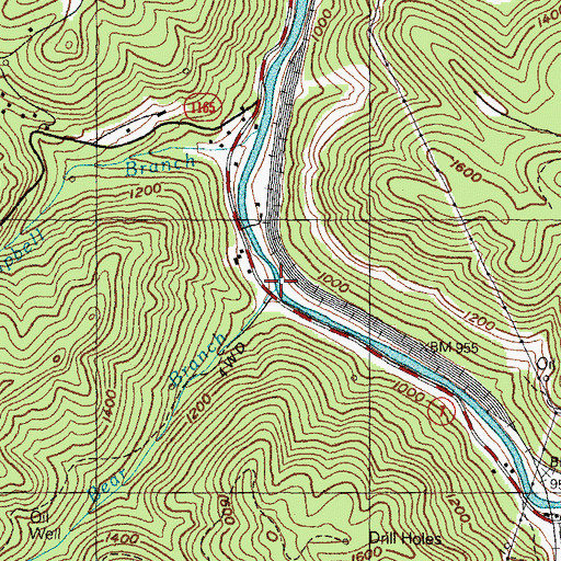 Topographic Map of Bear Branch, KY