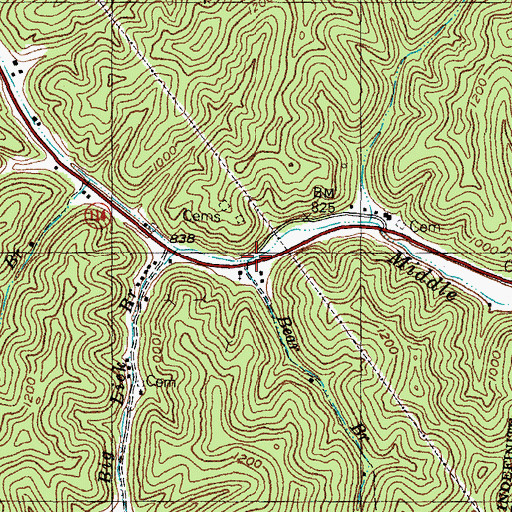 Topographic Map of Bear Branch, KY