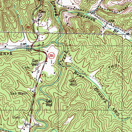 Topographic Map of Bear Branch, KY