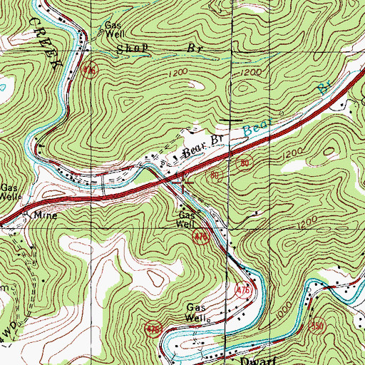Topographic Map of Bear Branch, KY