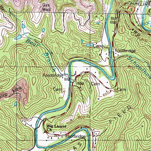Topographic Map of Bear Branch, KY