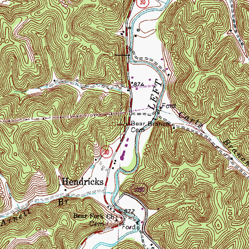 Topographic Map of Bear Branch Cemetery, KY