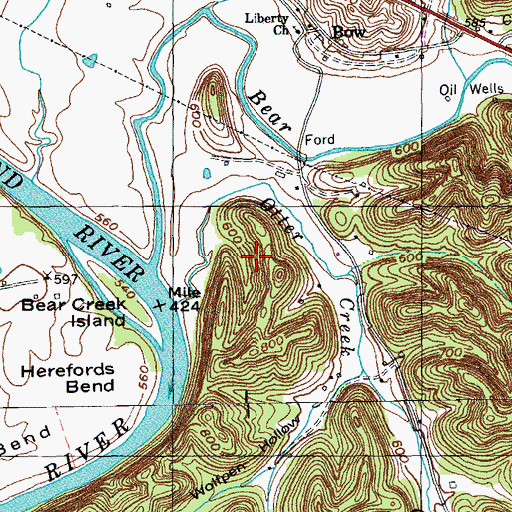 Topographic Map of Bear Creek, KY