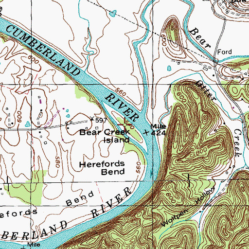 Topographic Map of Bear Creek Island, KY