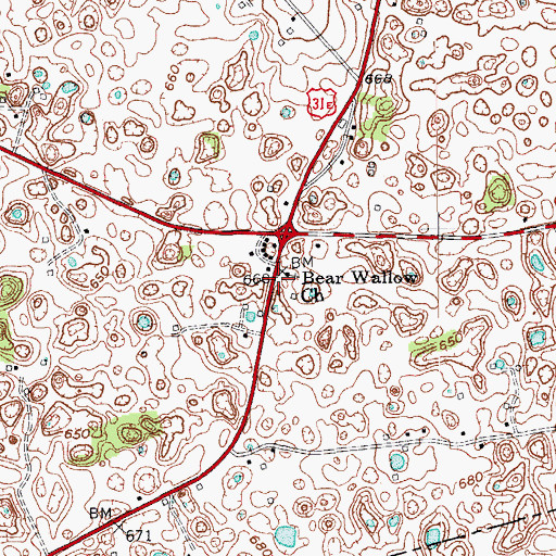 Topographic Map of Bearwallow Church of Christ, KY