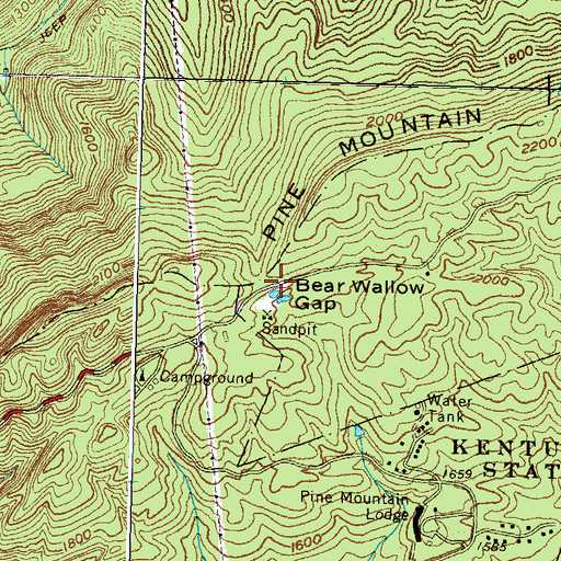 Topographic Map of Bear Wallow Gap, KY