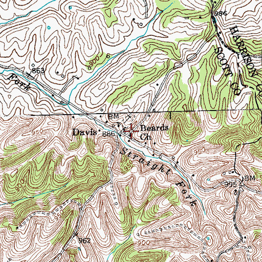 Topographic Map of Beards Church, KY
