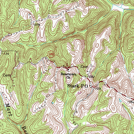 Topographic Map of Beartown Church, KY