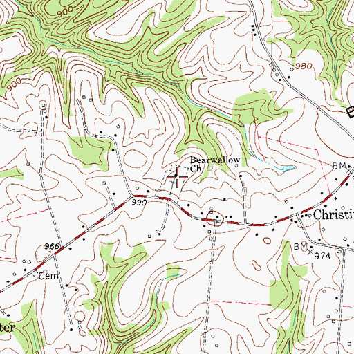 Topographic Map of Bearwallow Church, KY