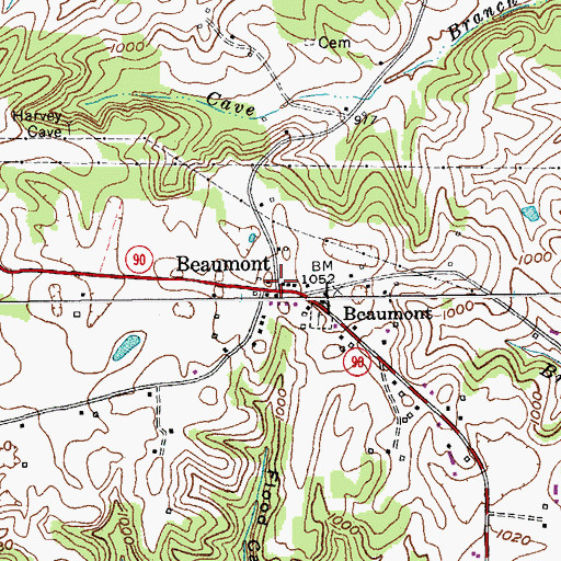 Topographic Map of Beaumont, KY