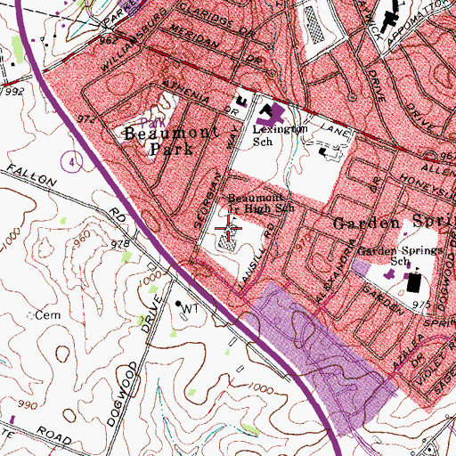 Topographic Map of Beaumont Middle School, KY