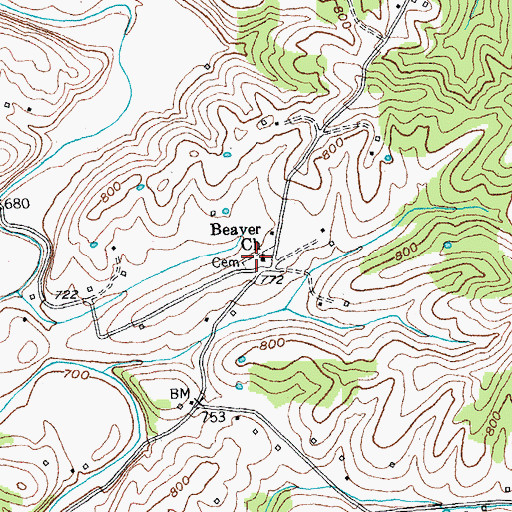 Topographic Map of Beaver Church, KY