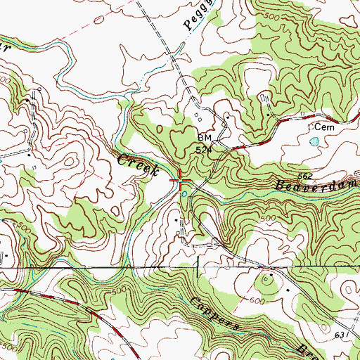 Topographic Map of Beaverdam Creek, KY
