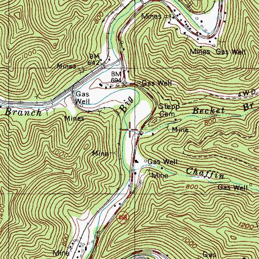 Topographic Map of Becket Branch, KY