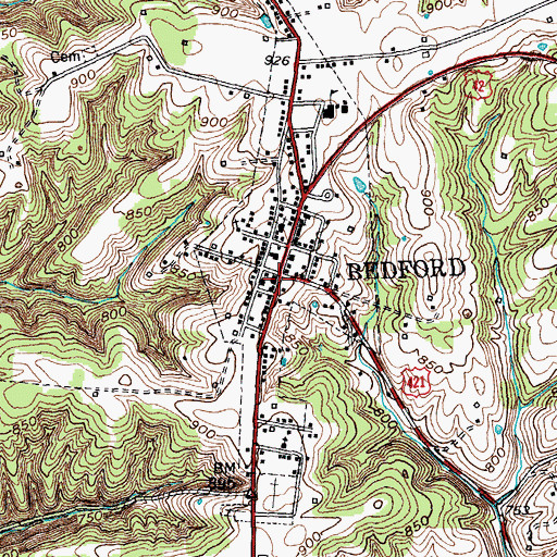 Topographic Map of Bedford, KY