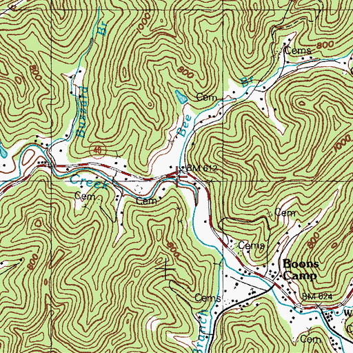 Topographic Map of Bee Branch, KY