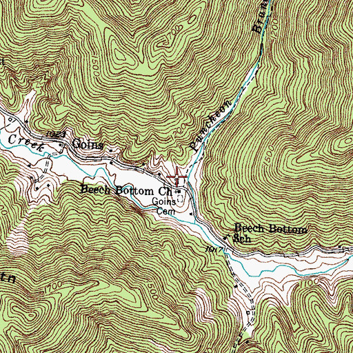 Topographic Map of Beech Bottom Church, KY