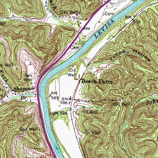 Topographic Map of Beech Farm, KY