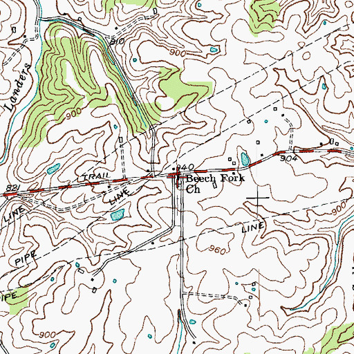 Topographic Map of Beech Fork Church, KY