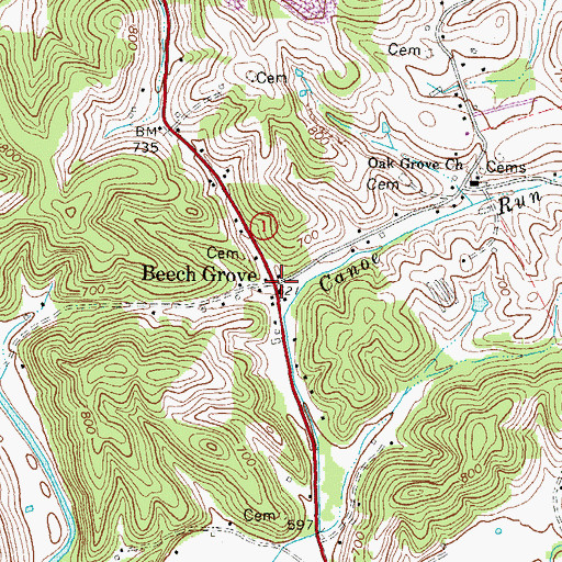 Topographic Map of Beech Grove, KY