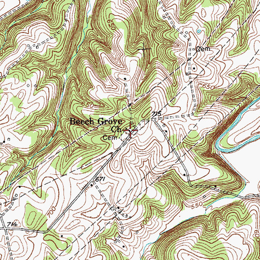 Topographic Map of Beech Grove General Baptist Church, KY