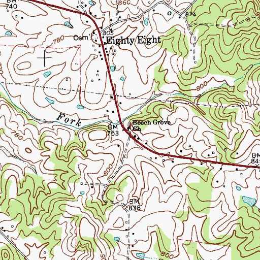 Topographic Map of Beech Grove Church, KY