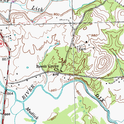 Topographic Map of Beech Grove Church, KY