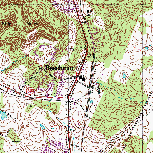 Topographic Map of Beechmont, KY