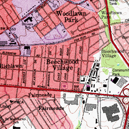 Topographic Map of Beechwood Village, KY