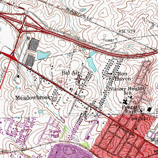 Topographic Map of Bel Air, KY