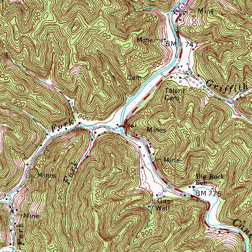 Topographic Map of Belcher Fork, KY