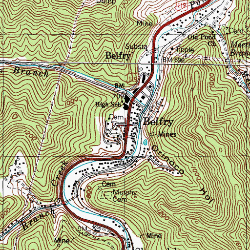 Topographic Map of Belfry, KY