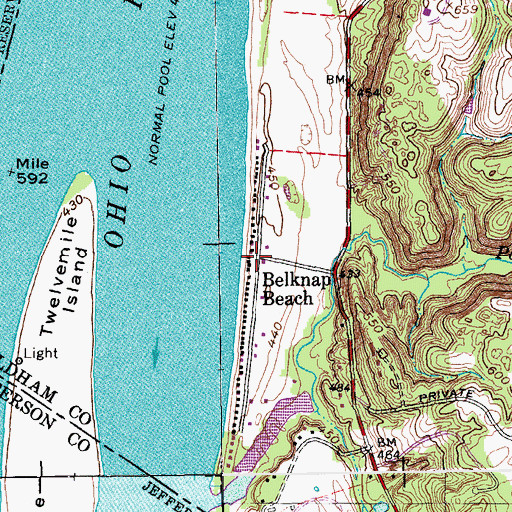 Topographic Map of Belknap Beach, KY