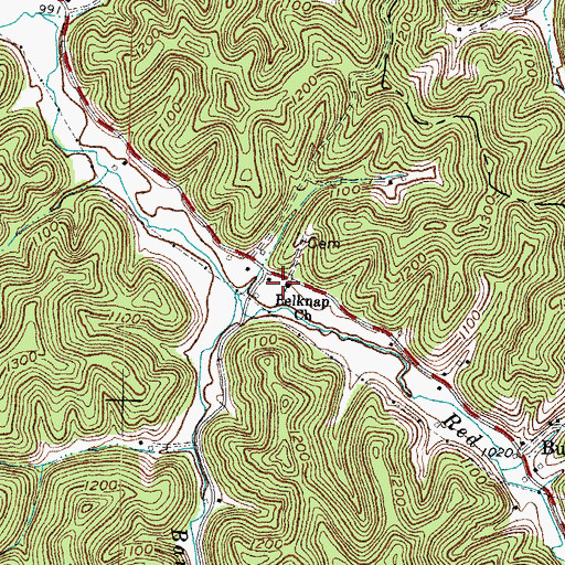 Topographic Map of Belknap Church, KY